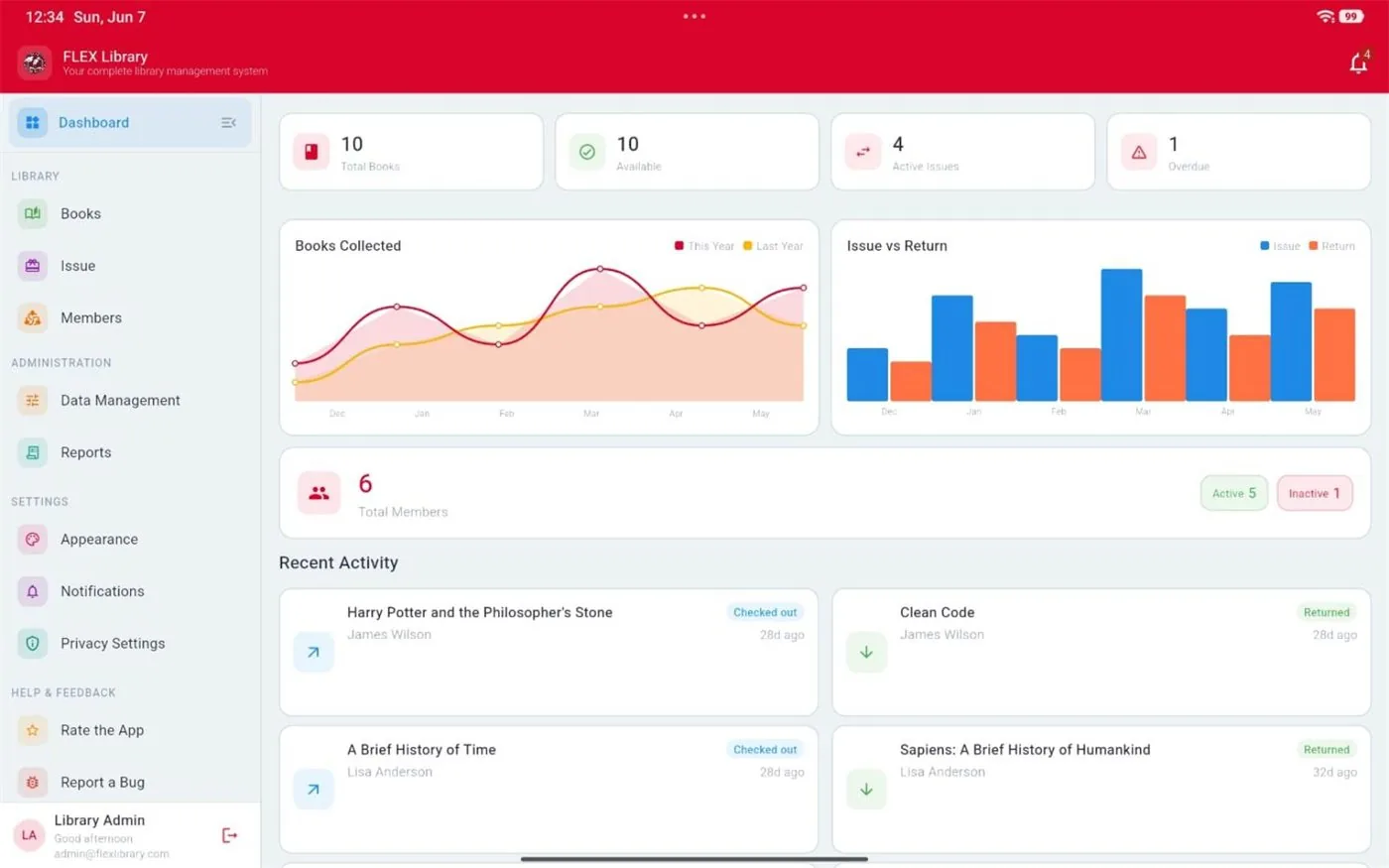 FLEX Library tablet dashboard