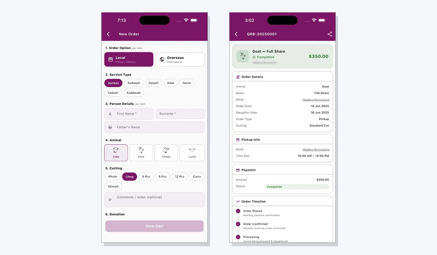 Qurban App customer app: new order & order tracking